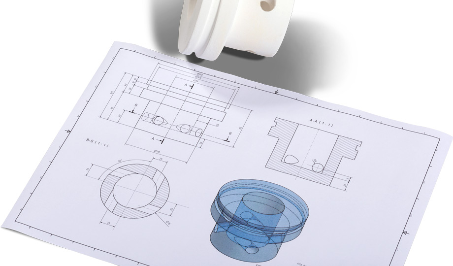 Original ITALKER ceramic component photographed with its technical drawing